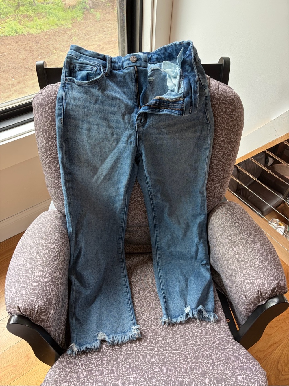 Women's Frayed-Hem Wide Leg Jeans - Blue